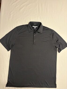 Greg Norman Men’s Black and Gray Stiped ML75 Play Dry Golf Polo Shirt size Large